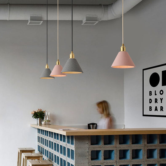 Minimalist Concrete Conical Pendant Light: 1-Head Ceiling Suspension Lamp Pink