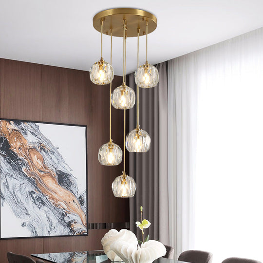 Beveled K9 Crystal Pendant Lamp In Brass Finish - Stylish Multi-Light Ceiling Fixture