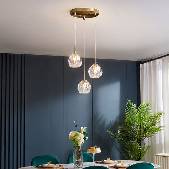 Simplicity Brass Finish Multi Pendant Ceiling Light With Beveled K9 Crystal Suspension 3 /