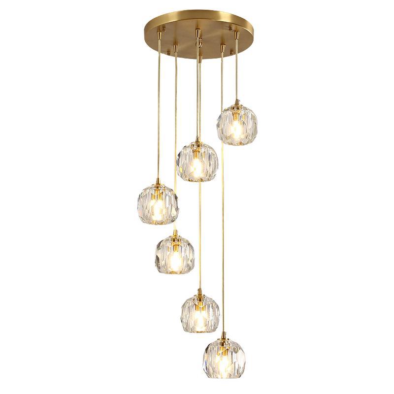 Simplicity Brass Finish Multi Pendant Ceiling Light With Beveled K9 Crystal Suspension 6 /