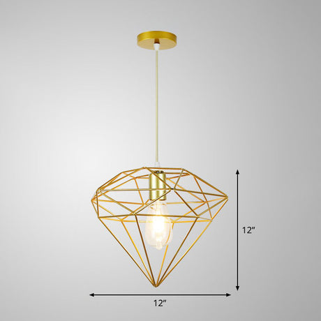 Nordic Metal Pendant Ceiling Light - Gold Cage Frame Design With 1 Bulb Ideal For Dining Room
