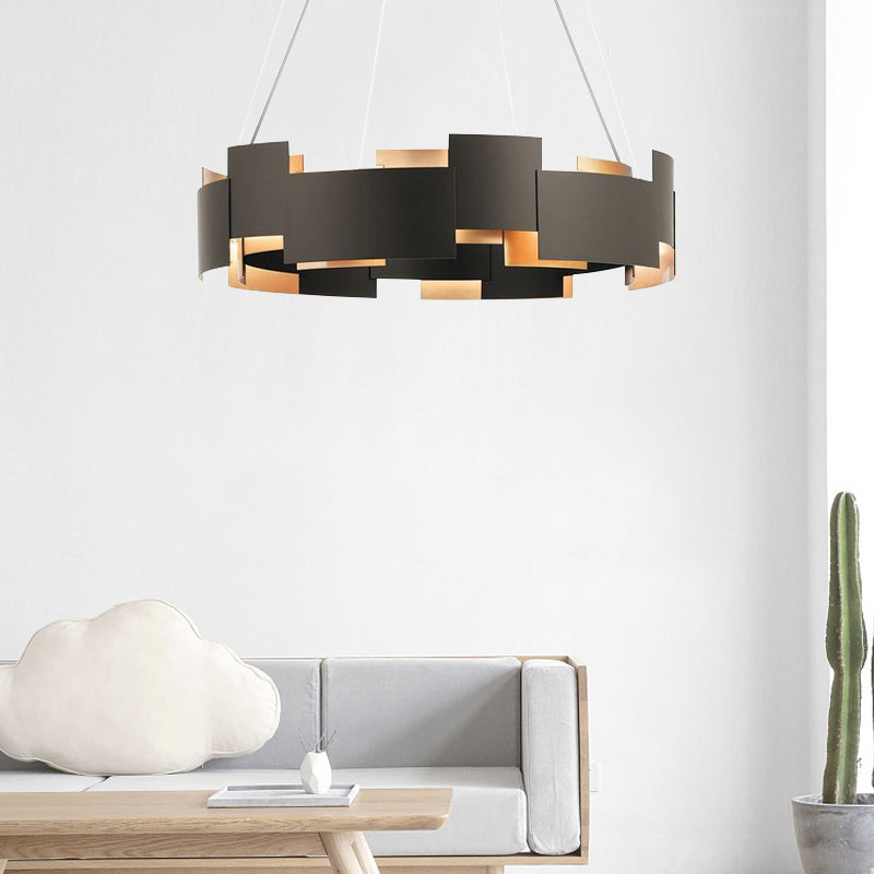 Black And Gold Metal Pendant Chandelier With Postmodern Splicing Design Inner Suspension Light
