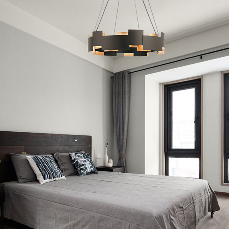 Black And Gold Metal Pendant Chandelier With Postmodern Splicing Design Inner Suspension Light