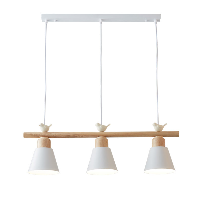 Nordic Shaded Hanging Island Light Metal Pendant With Bird Decor - 3-Head Dining Room Drop