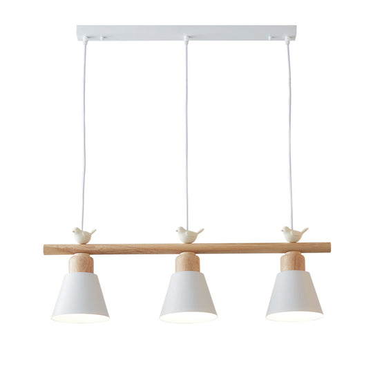 Nordic Shaded Hanging Island Light Metal Pendant With Bird Decor - 3-Head Dining Room Drop