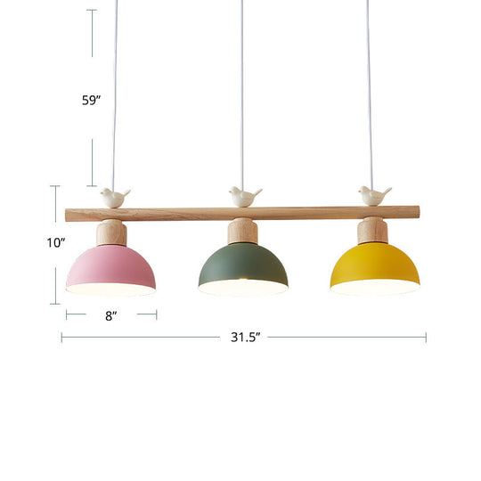 Nordic Shaded Hanging Island Light Metal Pendant With Bird Decor - 3-Head Dining Room Drop