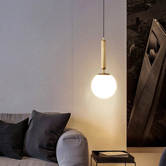 Gold Glass Ball Pendant Light - Minimalist Bedside Ceiling Lamp With Opal Blown And 1 Bulb