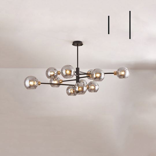 Contemporary Sputnik Chandelier - Glass Living Room Ceiling Light Fixture + 11 / Black Smoke Grey