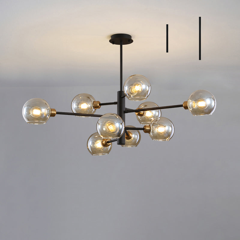 Contemporary Sputnik Chandelier - Glass Living Room Ceiling Light Fixture + 9 / Black Cognac