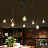 Industrial Black Metal Spider Ceiling Lamp - 8 Bulbs Swag Pendant Lighting For Restaurants