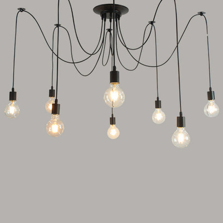 Industrial Black Metal Spider Ceiling Lamp - 8 Bulbs Swag Pendant Lighting For Restaurants