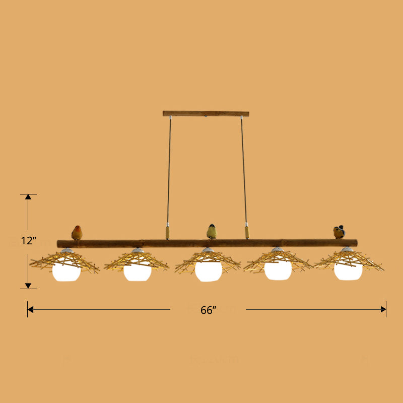 Bamboo Pendant Lighting: Conical Island Light With White Glass Shade