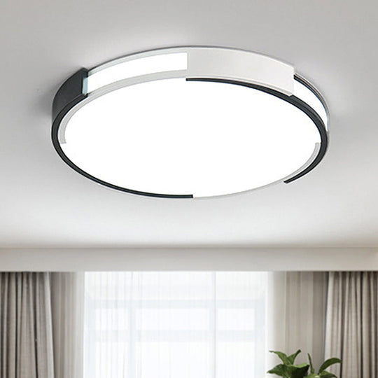 Modern Black And White Drum Flush Mount Ceiling Light Fixture - 18’/23.5’ Wide Metal Led
