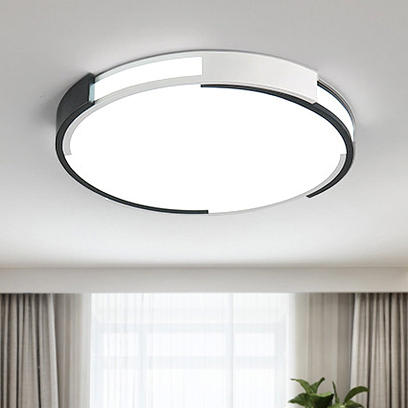 Modern Black And White Drum Flush Mount Ceiling Light Fixture - 18/23.5 Wide Metal Led Recessed