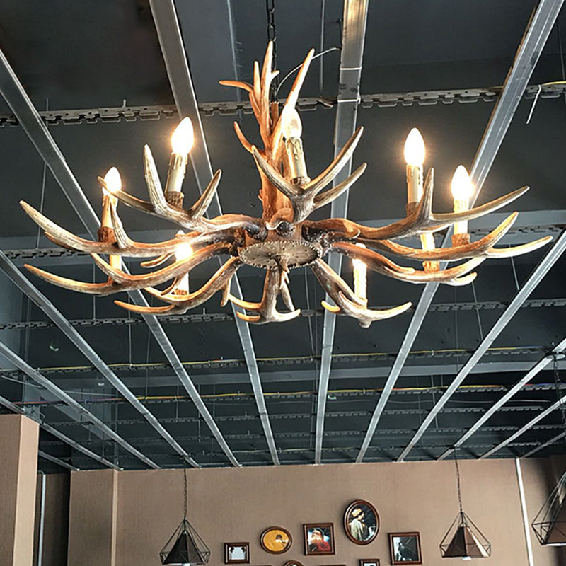 Antler Chandelier: Resin Countryside Living Room Lighting 10 / Wood