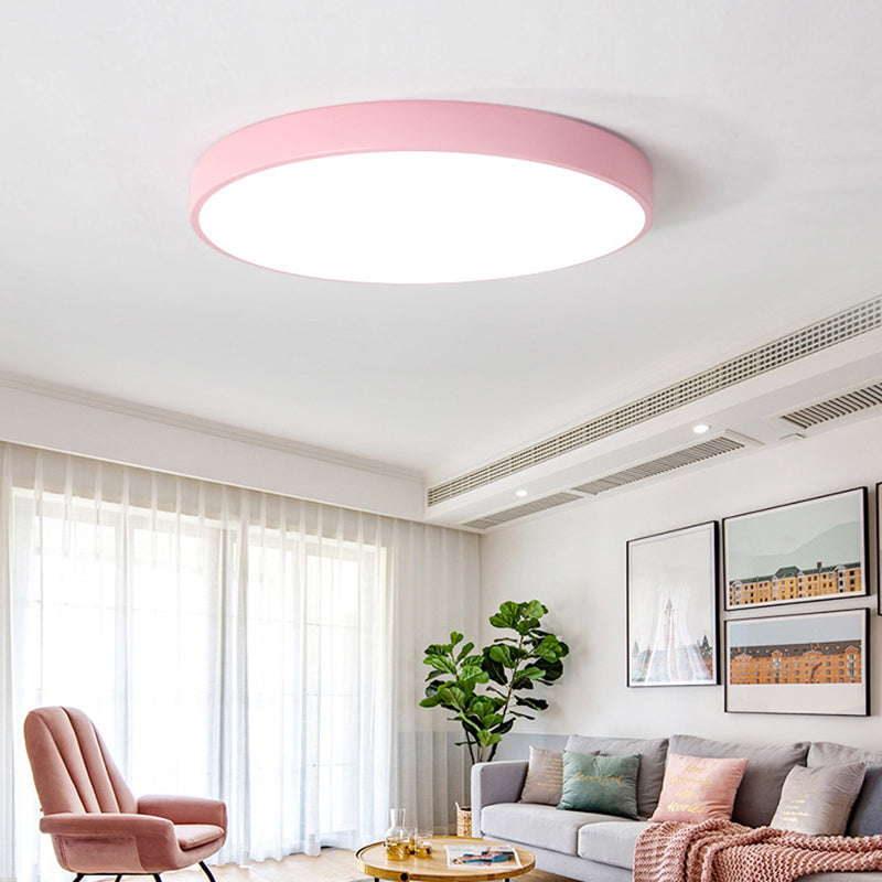 Ultrathin Round Flush Mount Led Ceiling Light For Childs Room - Macaron Metal Finish Pink / 9