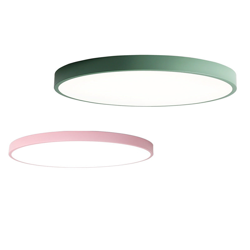 Ultrathin Round Flush Mount Led Ceiling Light For Childs Room - Macaron Metal Finish