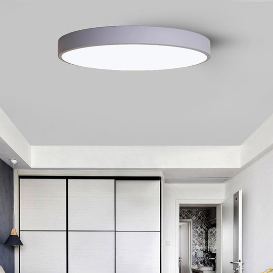 Ultrathin Round Flush Mount Led Ceiling Light For Childs Room - Macaron Metal Finish Grey / 9