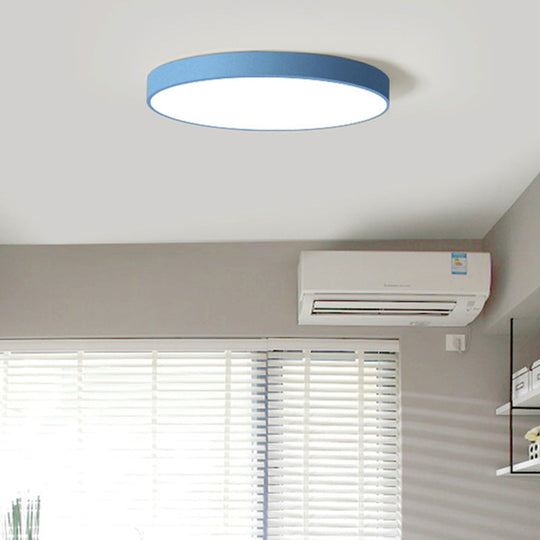 Ultrathin Round Flush Mount Led Ceiling Light For Childs Room - Macaron Metal Finish Blue / 9