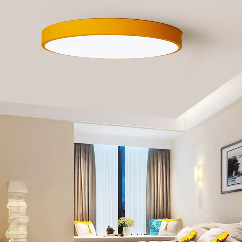 Ultrathin Round Flush Mount Led Ceiling Light For Childs Room - Macaron Metal Finish Yellow / 9