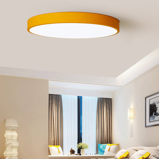 Ultrathin Round Flush Mount Led Ceiling Light For Childs Room - Macaron Metal Finish Yellow / 9
