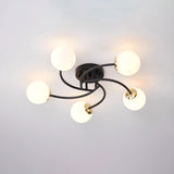 Modern Swirled Metal Semi Flush Ceiling Light With Glass Ball Shade 5 / Black Milk White