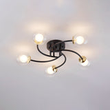 Modern Swirled Metal Semi Flush Ceiling Light With Glass Ball Shade 5 / Black Clear