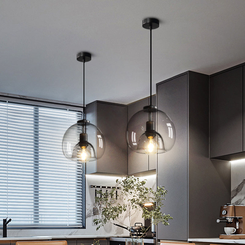Jade - Modern Hand-Blown Glass Dome Hanging Lamp Minimalist 1-Light Black Pendant Light Fixture