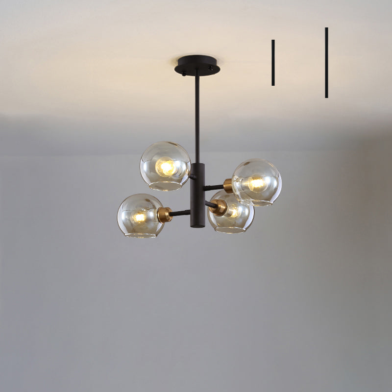 Modern Glass Dining Room Chandelier - Domed Hanging Lamp 4 / Black Cognac