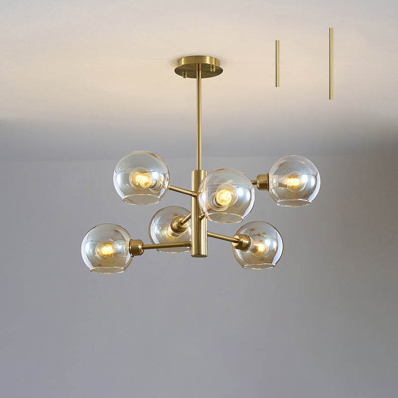 Modern Glass Dining Room Chandelier - Domed Hanging Lamp 6 / Gold Cognac