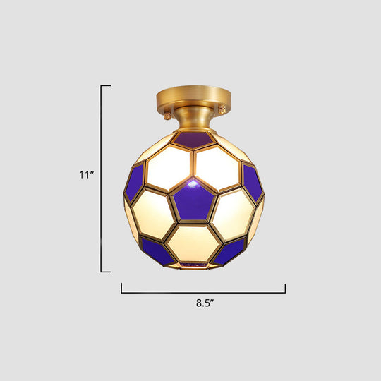 Tiffany Floral Semi Mount 1 - Light Glass Ceiling Flush Light In Brass - Ideal For Hallway Décor