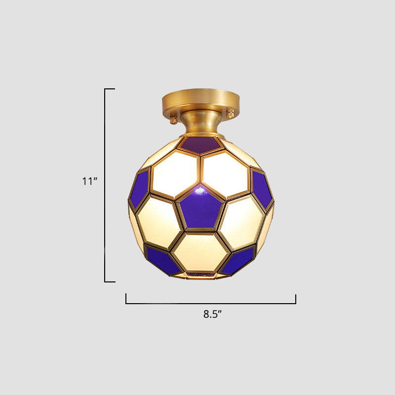 Tiffany Floral Semi-Mount 1-Light Ceiling Flush Light In Brass Perfect For Hallway Décor