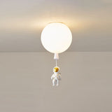 Kids Astronaut And Balloon Ceiling Light White 1-Bulb Flush Mount With Acrylic Shade / 8 Sitting