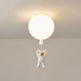 Kids Astronaut And Balloon Ceiling Light White 1-Bulb Flush Mount With Acrylic Shade / 8 Flying