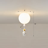 Kids Astronaut And Balloon Ceiling Light – White 1 - Bulb Flush Mount With Acrylic Shade