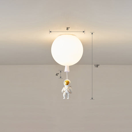 Kids Astronaut And Balloon Ceiling Light – White 1 - Bulb Flush Mount With Acrylic Shade