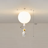Kids Astronaut And Balloon Ceiling Light White 1-Bulb Flush Mount With Acrylic Shade
