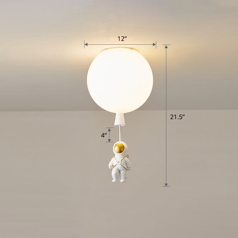 Kids Astronaut And Balloon Ceiling Light White 1-Bulb Flush Mount With Acrylic Shade