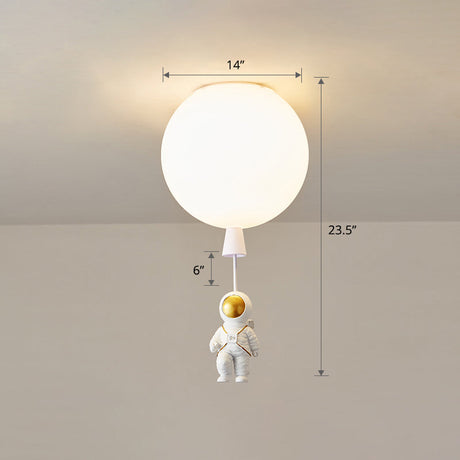 Kids Astronaut And Balloon Ceiling Light White 1-Bulb Flush Mount With Acrylic Shade