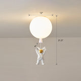 Kids Astronaut And Balloon Ceiling Light White 1-Bulb Flush Mount With Acrylic Shade