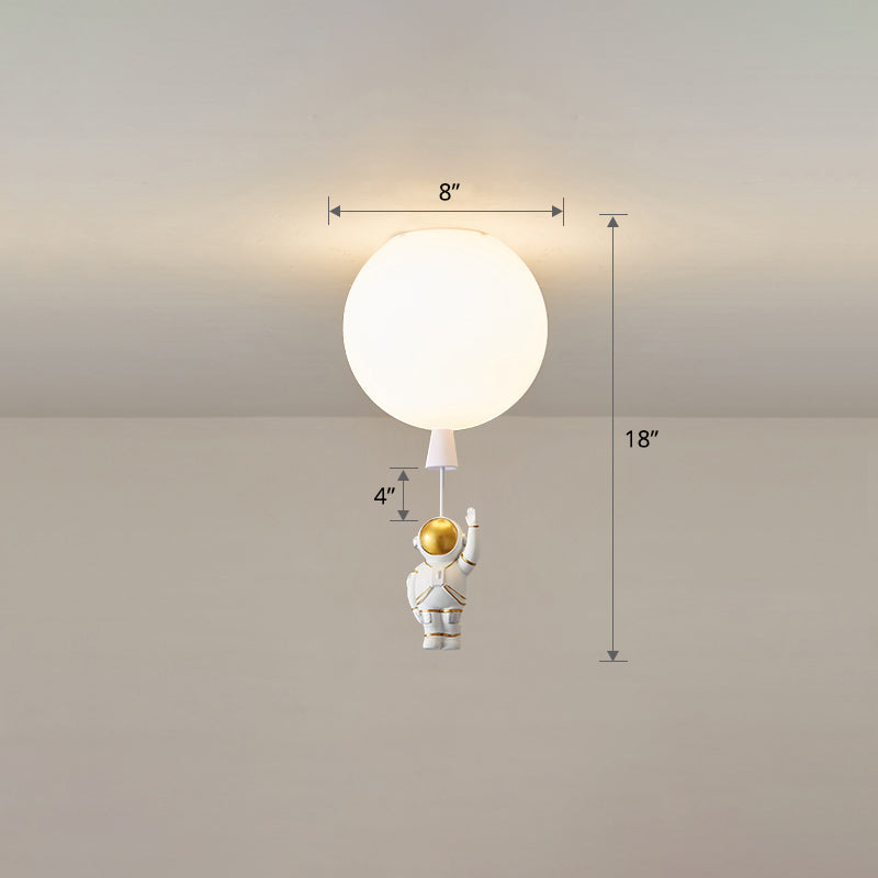 Kids Astronaut And Balloon Ceiling Light White 1-Bulb Flush Mount With Acrylic Shade