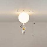 Kids Astronaut And Balloon Ceiling Light White 1-Bulb Flush Mount With Acrylic Shade