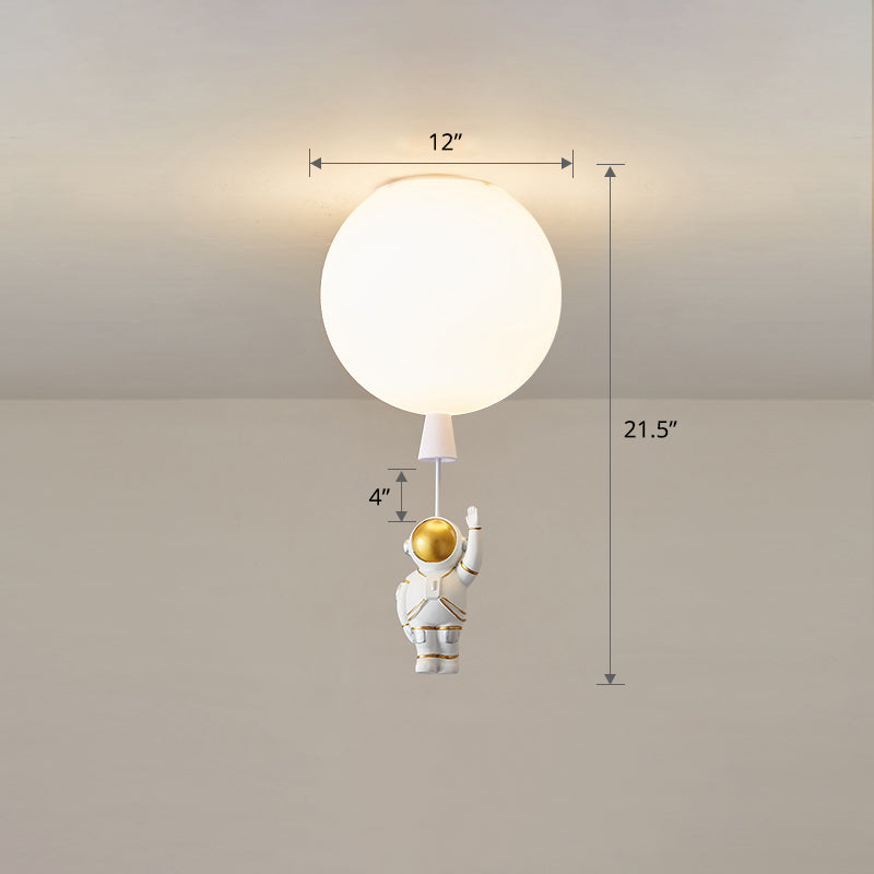 Kids Astronaut And Balloon Ceiling Light White 1-Bulb Flush Mount With Acrylic Shade