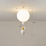 Kids Astronaut And Balloon Ceiling Light White 1-Bulb Flush Mount With Acrylic Shade