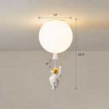 Kids Astronaut And Balloon Ceiling Light White 1-Bulb Flush Mount With Acrylic Shade