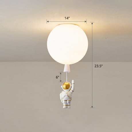 Kids Astronaut And Balloon Ceiling Light White 1-Bulb Flush Mount With Acrylic Shade