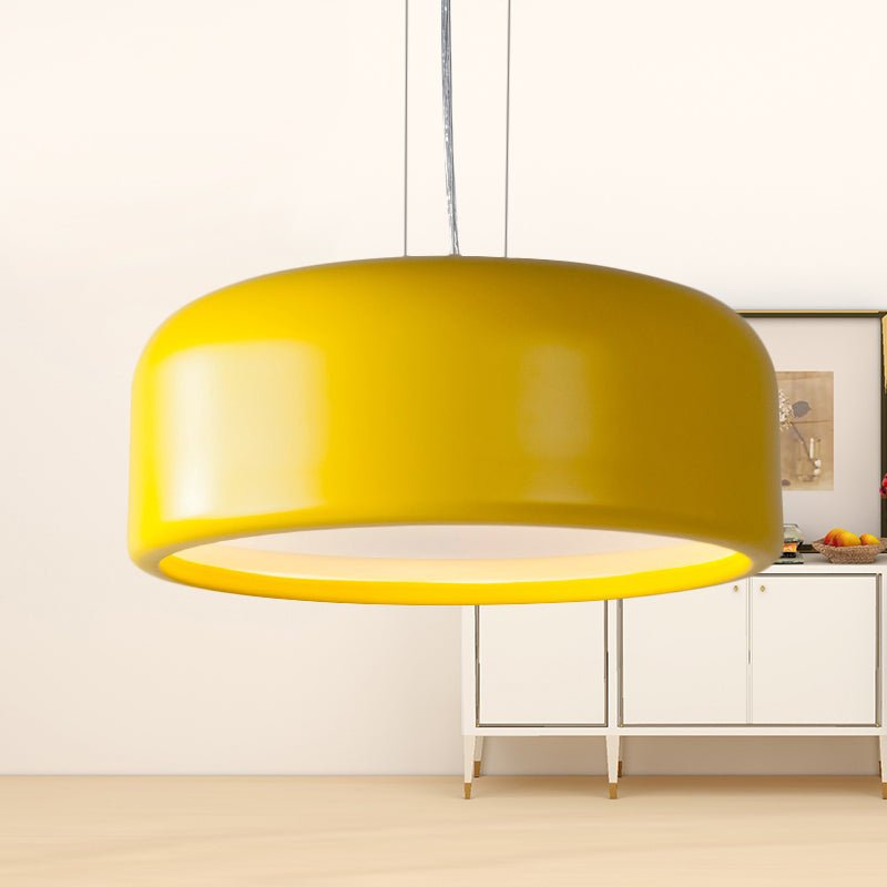 Modernist Metal Drum Pendant In Pink/Blue/Green - 1 Light Bedroom Hanging Kit 14/19/23.5 Wide