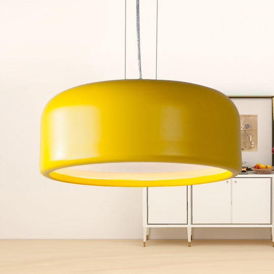 Modernist Metal Drum Pendant In Pink/Blue/Green - 1 Light Bedroom Hanging Kit 14/19/23.5 Wide