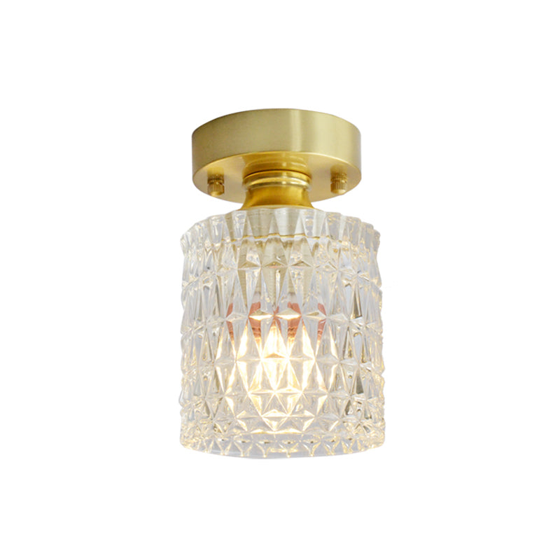 Minimalist Brass 1 - Head Ceiling Light With Carved Glass Shade For Corridors