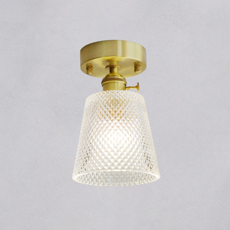 Minimalist Brass 1 - Head Ceiling Light With Carved Glass Shade For Corridors